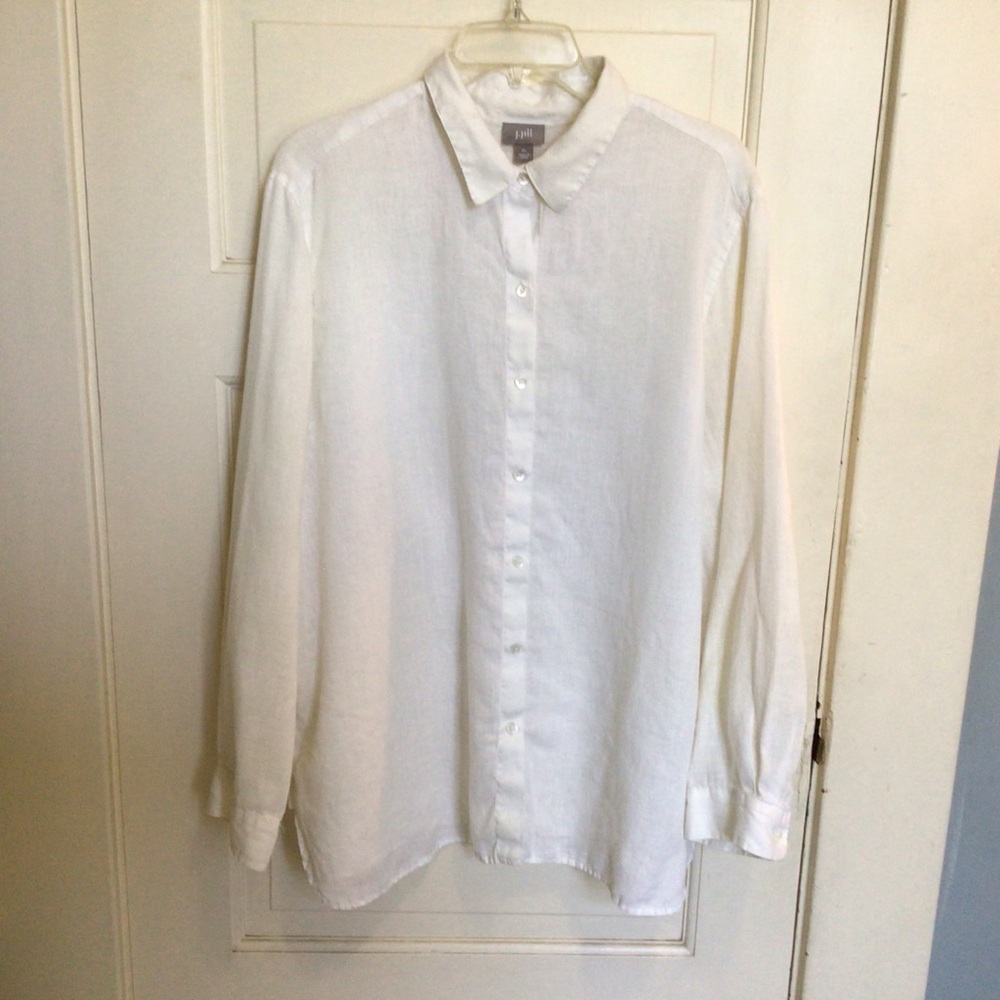 J. Jill White Linen Button Down Shirt